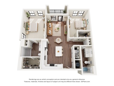 Floor plan for 2 beds, 2 baths, 1095 sqft